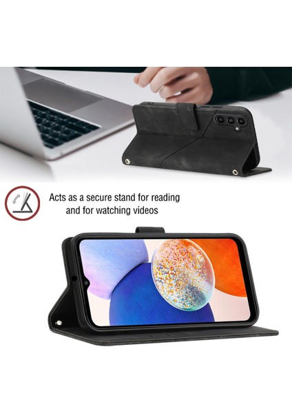 Samsung Galaxy A05S Için Kabartmalı Deri Cüzdan Stand Telefon Kılıfı - Siyah (Yurt Dışından)