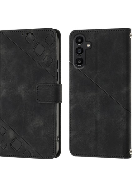 Samsung Galaxy A05S Için Kabartmalı Deri Cüzdan Stand Telefon Kılıfı - Siyah (Yurt Dışından)