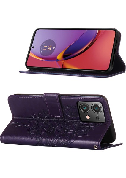 Motorola Moto G84 Için Kelebek Pu Deri Çevirmeli Cüzdan Stand Telefon Kılıfı - Koyu Mor (Yurt Dışından) indirimleri