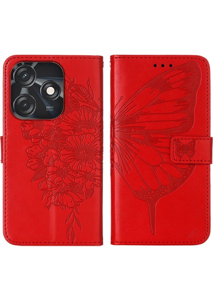 Tecno Spark 10C Için Kelebek Pu Deri Çevirmeli Cüzdan Stand Telefon Kılıfı - Kırmızı (Yurt Dışından)