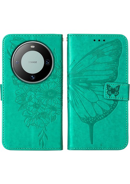 Huawei Mate 60 Pro Için Kelebek Pu Deri Çevirmeli Cüzdan Stand Telefon Kılıfı - Yeşil (Yurt Dışından)