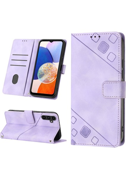 Samsung Galaxy A25 Için Kabartmalı Deri Cüzdan Stand Telefon Kılıfı - Mor (Yurt Dışından)