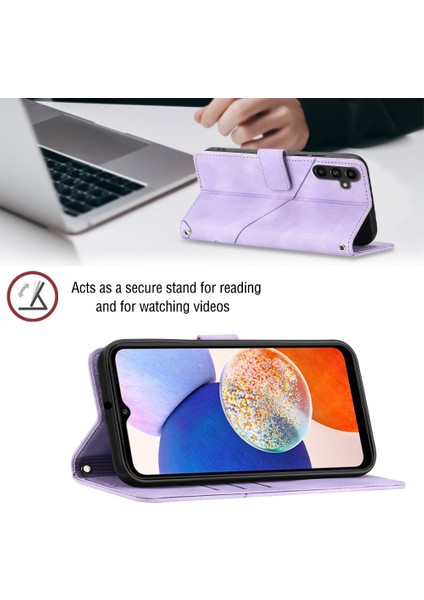 Samsung Galaxy A25 Için Kabartmalı Deri Cüzdan Stand Telefon Kılıfı - Mor (Yurt Dışından)