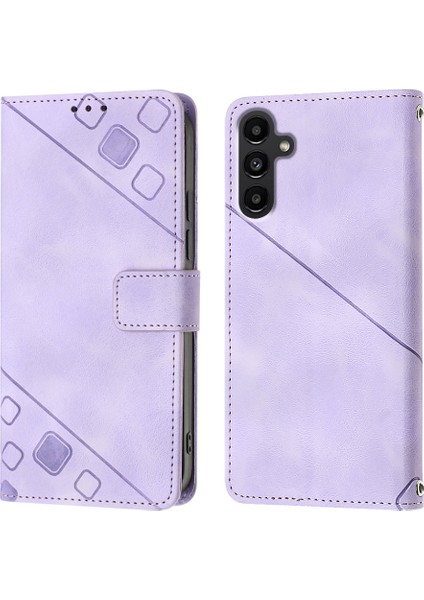 Samsung Galaxy A25 Için Kabartmalı Deri Cüzdan Stand Telefon Kılıfı - Mor (Yurt Dışından)