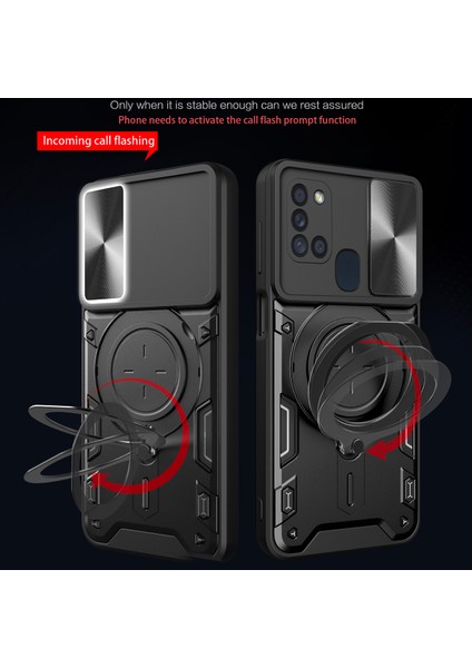 Samsung Galaxy A21S Için Çift Katmanlı Telefon Kılıfı, Slayt Kamera Kapağı ve Metal Gizli Braket ile Gümüş (Yurt Dışından)