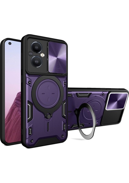 Oneplus Nord N20 5g Için Çift Katmanlı Telefon Kılıfı, Slayt Kamera Kapağı ve Metal Gizli Braket ile Mor (Yurt Dışından)