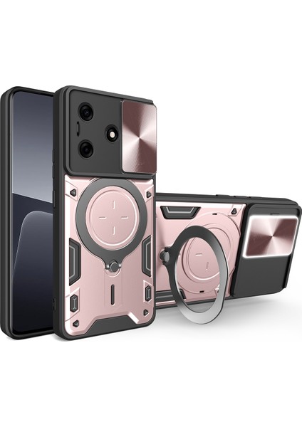Tecno Spark 10 / Spark 10C Için Çift Katmanlı Telefon Kılıfı, Slayt Kamera Kapağı ve Metal Gizli Braket ile Rose Gold (Yurt Dışından)