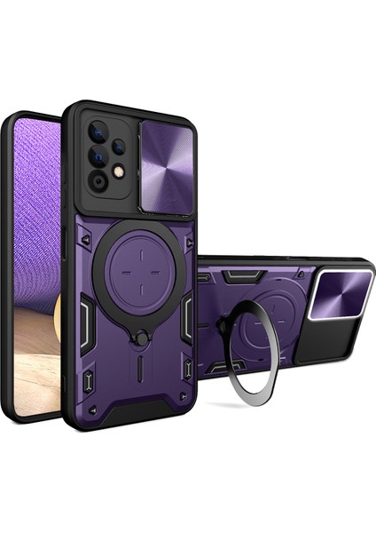 Samsung Galaxy A32 5g Için Çift Katmanlı Telefon Kılıfı, Slayt Kamera Kapağı ve Metal Gizli Braket ile Mor (Yurt Dışından)