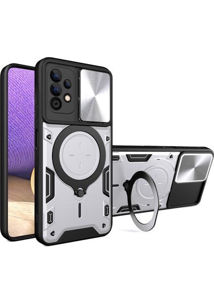 Samsung Galaxy A32 5g Için Çift Katmanlı Telefon Kılıfı, Slayt Kamera Kapağı ve Metal Gizli Braket ile Gümüş (Yurt Dışından)