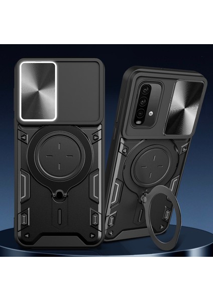 Xiaomi Redmi 9t/note 9 4g/poco M3 Için Çift Katmanlı Telefon Kılıfı, Slayt Kamera Kapağı ve Metal Gizli Braket ile Mor (Yurt Dışından)