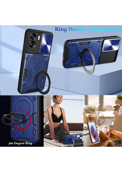 Honor 90 Lite 5g Için Çift Katmanlı Telefon Kılıfı, Slayt Kamera Kapağı ve Metal Gizli Braket ile Mavi (Yurt Dışından) indirimleri