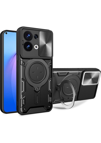Oppo Reno8 5g Için Çift Katmanlı Telefon Kılıfı, Slayt Kamera Kapağı ve Metal Gizli Braket ile Siyah (Yurt Dışından)