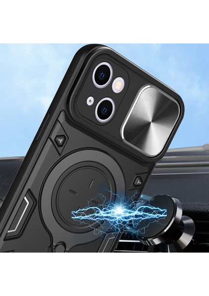 iPhone 14 Plus Için Çift Katmanlı Telefon Kılıfı, Slayt Kamera Kapağı ve Metal Gizli Braket ile Siyah (Yurt Dışından) modelleri
