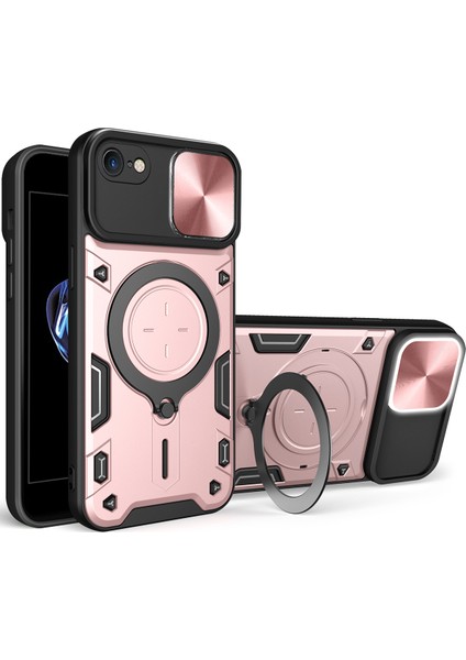 iPhone 8 / 7 /iphone Se 2020/2022 Için Çift Katmanlı Telefon Kılıfı, Slayt Kamera Kapağı ve Metal Gizli Braket ile Rose Gold (Yurt Dışından)