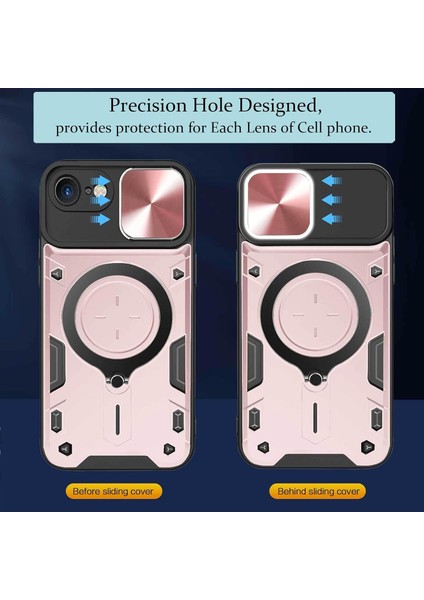 iPhone 8 / 7 /iphone Se 2020/2022 Için Çift Katmanlı Telefon Kılıfı, Slayt Kamera Kapağı ve Metal Gizli Braket ile Rose Gold (Yurt Dışından)