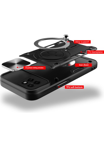 Itel S23 Için Çift Katmanlı Telefon Kılıfı, Slayt Kamera Kapağı ve Metal Gizli Braket ile Siyah (Yurt Dışından)