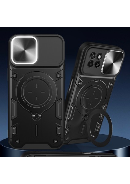 Itel S23 Için Çift Katmanlı Telefon Kılıfı, Slayt Kamera Kapağı ve Metal Gizli Braket ile Siyah (Yurt Dışından)
