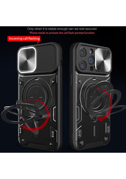 iPhone 14 Pro Max Için Çift Katmanlı Telefon Kılıfı, Slayt Kamera Kapağı ve Metal Gizli Braket ile Siyah (Yurt Dışından) fiyatları