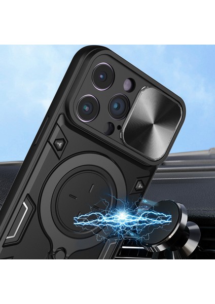 iPhone 14 Pro Max Için Çift Katmanlı Telefon Kılıfı, Slayt Kamera Kapağı ve Metal Gizli Braket ile Siyah (Yurt Dışından) modelleri