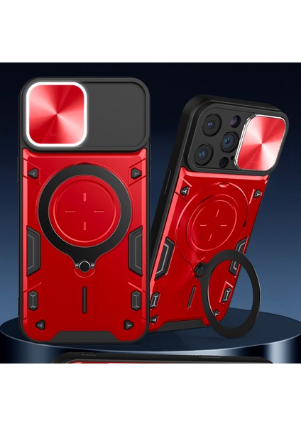 iPhone 14 Pro Max Için Çift Katmanlı Telefon Kılıfı, Slayt Kamera Kapağı ve Metal Gizli Braket ile Kırmızı (Yurt Dışından) indirimleri