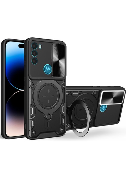 Motorola Moto G71 5g Için Çift Katmanlı Telefon Kılıfı, Slayt Kamera Kapağı ve Metal Gizli Braket ile Siyah (Yurt Dışından)