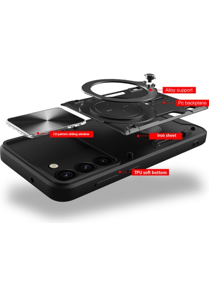 Samsung Galaxy S23 Için Çift Katmanlı Telefon Kılıfı, Slayt Kamera Kapağı ve Metal Gizli Braket ile Kırmızı (Yurt Dışından) fırsatları