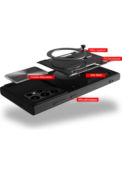 Samsung Galaxy S22 Ultra 5g Için Çift Katmanlı Telefon Kılıfı, Slayt Kamera Kapağı ve Metal Gizli Braket ile Gümüş (Yurt Dışından) fırsatları