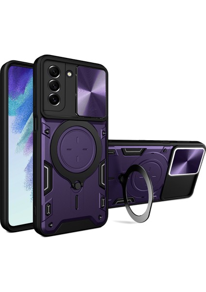 Samsung Galaxy S21 Fe 5g Için Çift Katmanlı Telefon Kılıfı, Slayt Kamera Kapağı ve Metal Gizli Braket ile Mor (Yurt Dışından)