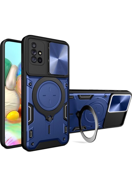 Samsung Galaxy A71 4g Için Çift Katmanlı Telefon Kılıfı, Slayt Kamera Kapağı ve Metal Gizli Braket ile Mavi (Yurt Dışından)