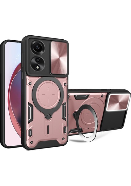 Oppo A78 4g Için Çift Katmanlı Telefon Kılıfı, Slayt Kamera Kapağı ve Metal Gizli Braket ile Rose Gold (Yurt Dışından)