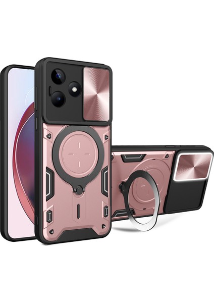Realme C53 / Narzo N53 Için Çift Katmanlı Telefon Kılıfı, Slayt Kamera Kapağı ve Metal Gizli Braket ile Rose Gold (Yurt Dışından)
