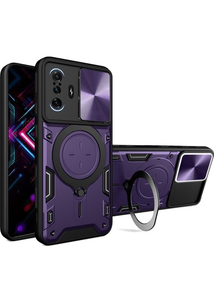 Xiaomi Poco F3 Gt /redmi K40 Gaming Için Çift Katmanlı Telefon Kılıfı, Slayt Kamera Kapağı ve Metal Gizli Braket ile Mor (Yurt Dışından)