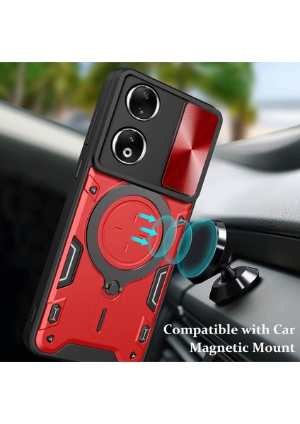 Honor 90 5g Için Çift Katmanlı Telefon Kılıfı, Slayt Kamera Kapağı ve Metal Gizli Braket ile Kırmızı (Yurt Dışından) modelleri