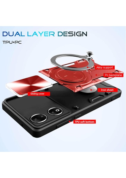 Honor 90 5g Için Çift Katmanlı Telefon Kılıfı, Slayt Kamera Kapağı ve Metal Gizli Braket ile Kırmızı (Yurt Dışından) fırsatları