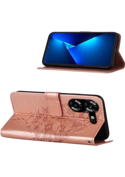 Tecno Pova 5 LH7N Için Kelebek Pu Deri Çevirmeli Cüzdan Stand Telefon Kılıfı - Rose Gold (Yurt Dışından) indirimleri