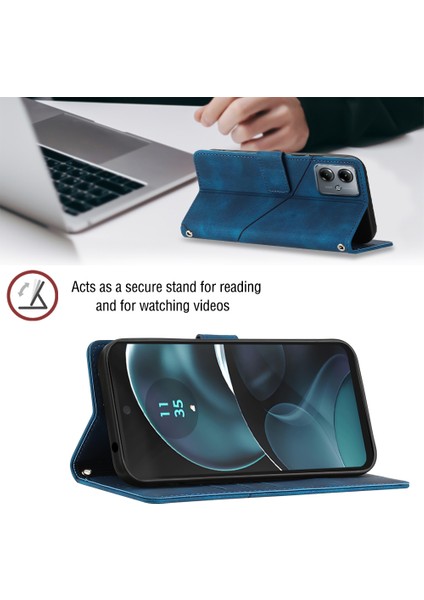 Motorola Moto G14 Için Kabartmalı Deri Cüzdan Stand Telefon Kılıfı - Mavi (Yurt Dışından) fırsatları