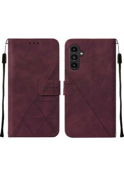 Samsung Galaxy A15 Için Kabartmalı Pu Deri Stand Cüzdan Telefon Kılıfı - Kırmızı (Yurt Dışından)