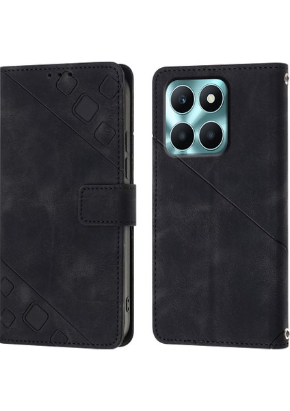 Honor X6A Için Kabartmalı Deri Cüzdan Stand Telefon Kılıfı - Siyah (Yurt Dışından) modelleri