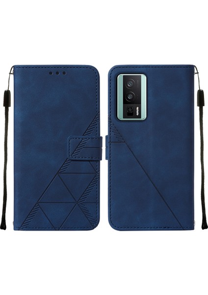 Xiaomi Poco F5 Pro /redmi K60 /K60 Pro Için Kabartmalı Pu Deri Stand Cüzdan Telefon Kılıfı - Mavi (Yurt Dışından)