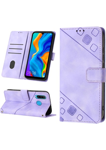 Huawei P30 Lite Için Kabartmalı Deri Cüzdan Stand Telefon Kılıfı - Mor (Yurt Dışından)