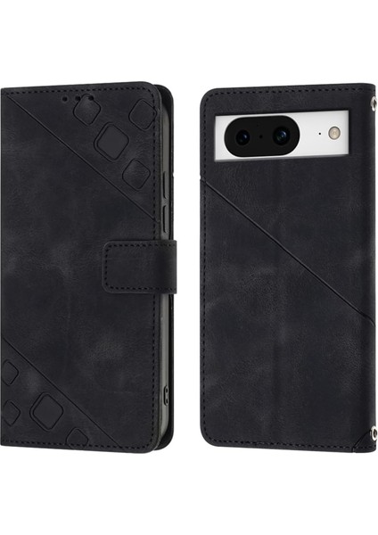 Google Pixel 8 Için Kabartmalı Deri Cüzdan Stand Telefon Kılıfı - Siyah (Yurt Dışından) fırsatları