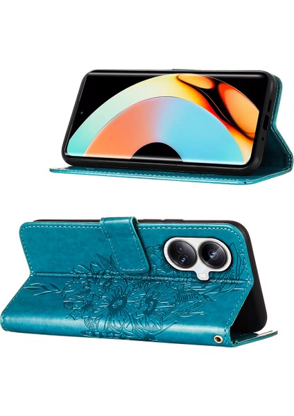 Realme 10 Pro+ 5g Için Kelebek Pu Deri Çevirmeli Cüzdan Stand Telefon Kılıfı - Mavi (Yurt Dışından) indirimleri