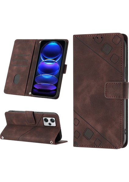 Xiaomi Redmi Note 12 Pro+ Için Kabartmalı Deri Cüzdan Stand Telefon Kılıfı - Kahverengi (Yurt Dışından)