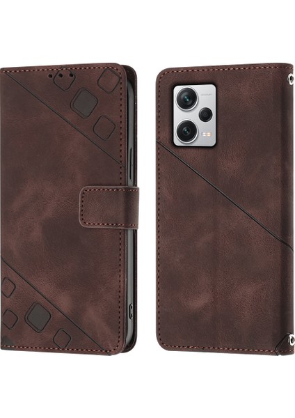 Xiaomi Redmi Note 12 Pro+ Için Kabartmalı Deri Cüzdan Stand Telefon Kılıfı - Kahverengi (Yurt Dışından) fırsatları