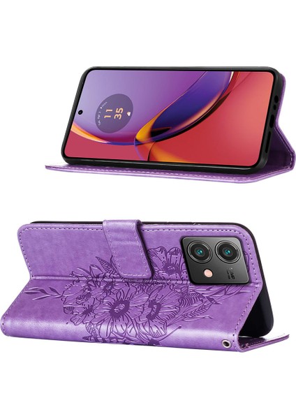 Motorola Moto G84 Için Kelebek Pu Deri Çevirmeli Cüzdan Stand Telefon Kılıfı - Mor (Yurt Dışından) indirimleri