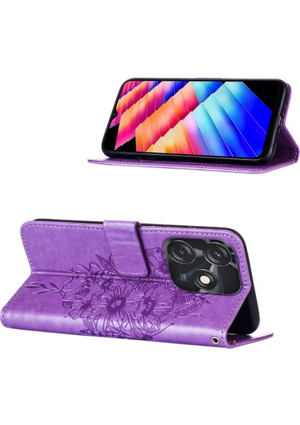 Tecno Spark 10C Için Kelebek Pu Deri Çevirmeli Cüzdan Stand Telefon Kılıfı - Mor (Yurt Dışından)