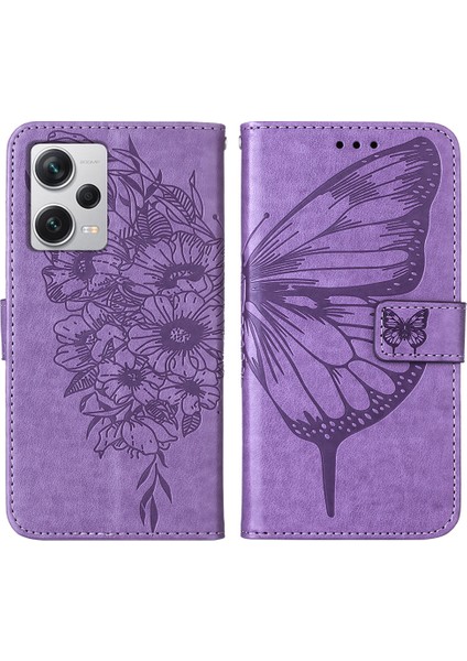 Xiaomi Redmi Note 12 Pro+ Için Kelebek Pu Deri Çevirmeli Cüzdan Stand Telefon Kılıfı - Mor (Yurt Dışından)