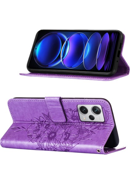 Xiaomi Redmi Note 12 Pro+ Için Kelebek Pu Deri Çevirmeli Cüzdan Stand Telefon Kılıfı - Mor (Yurt Dışından) indirimleri