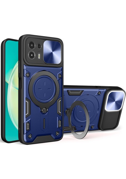 Motorola Edge 20 Lite Için Çift Katmanlı Telefon Kılıfı, Slayt Kamera Kapağı ve Metal Gizli Braket ile Mavi (Yurt Dışından)