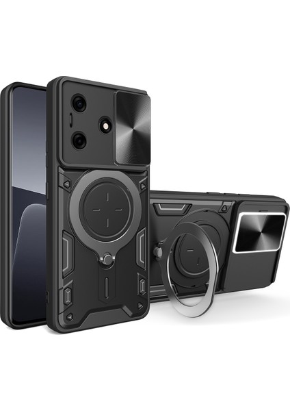 Tecno Spark 10 / Spark 10C Için Çift Katmanlı Telefon Kılıfı, Slayt Kamera Kapağı ve Metal Gizli Braket ile Siyah (Yurt Dışından)